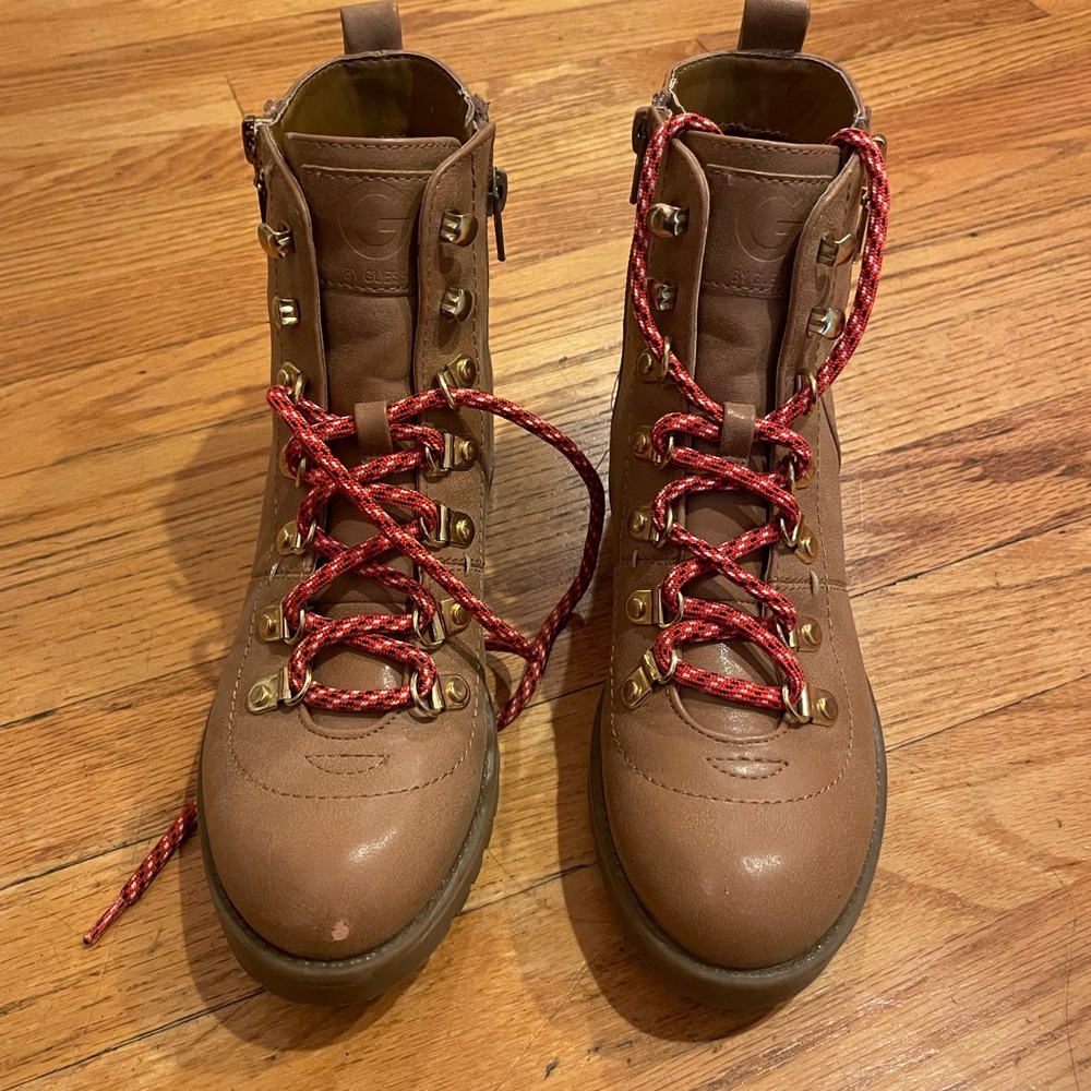 Brown Lace-Up Boots with Red Laces